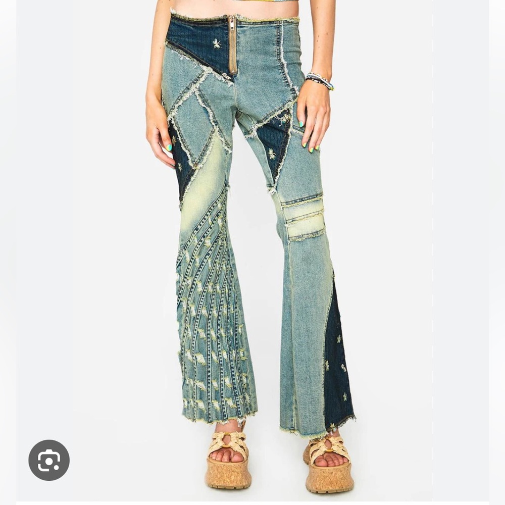 NWT Delia’s / Dolls Kill Stone Raise The Vibration Patchwork Flares